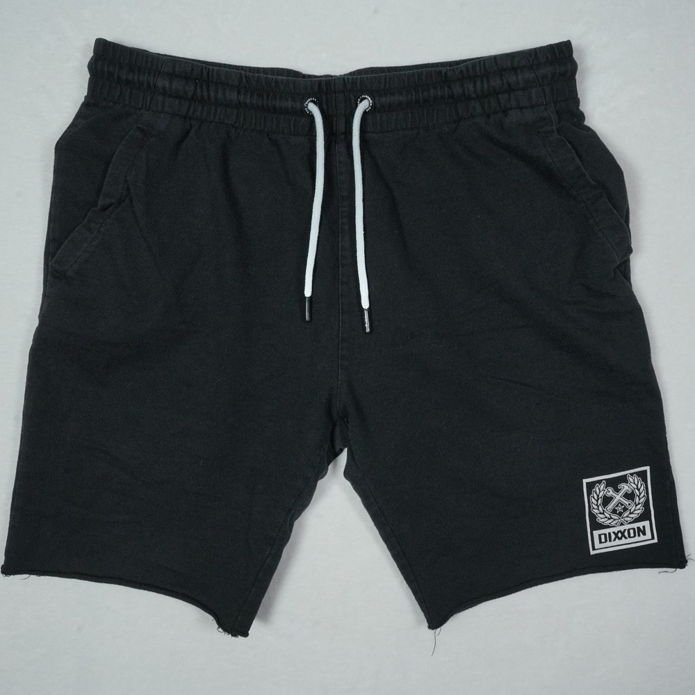 Dixxon Ground Up Customs Mens Black Sweat Shorts Size L Raw Hem Drawstring